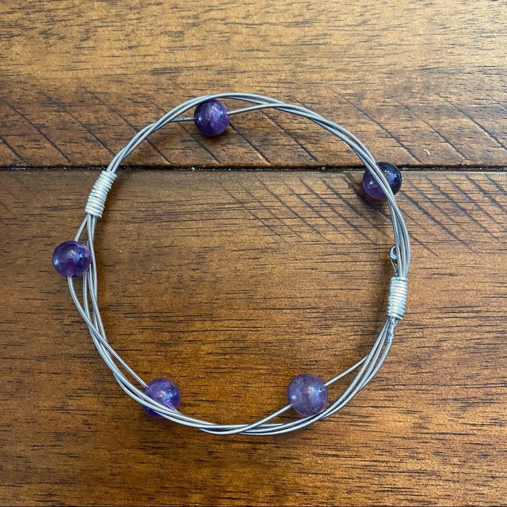Guitar Sting Bangle Bracelet with Purple Beads!